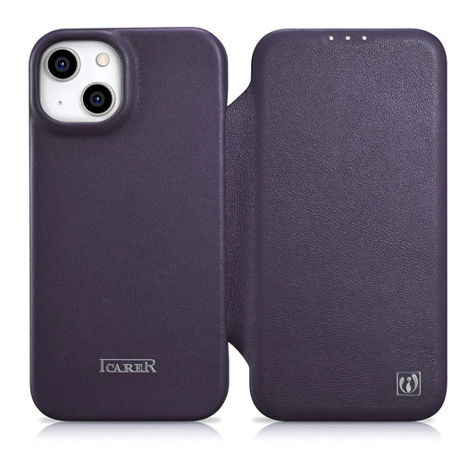 iCarer CE Leather Folio Case skórzane etui iPhone 14 Plus z klapką