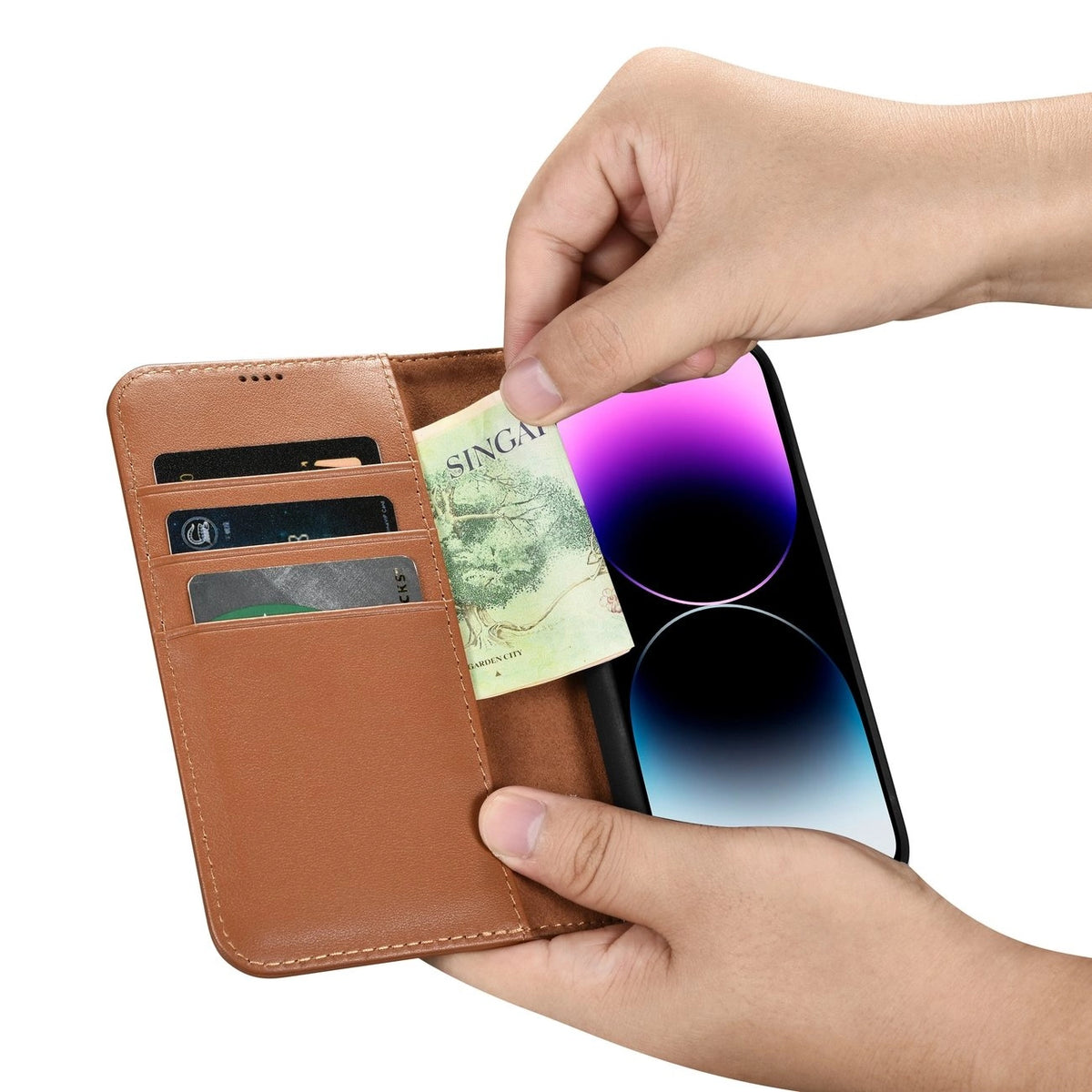iCarer Wallet Case 2in1 etui iPhone 14 Pro skórzany pokrowiec z klapką – zdjęcie 13
