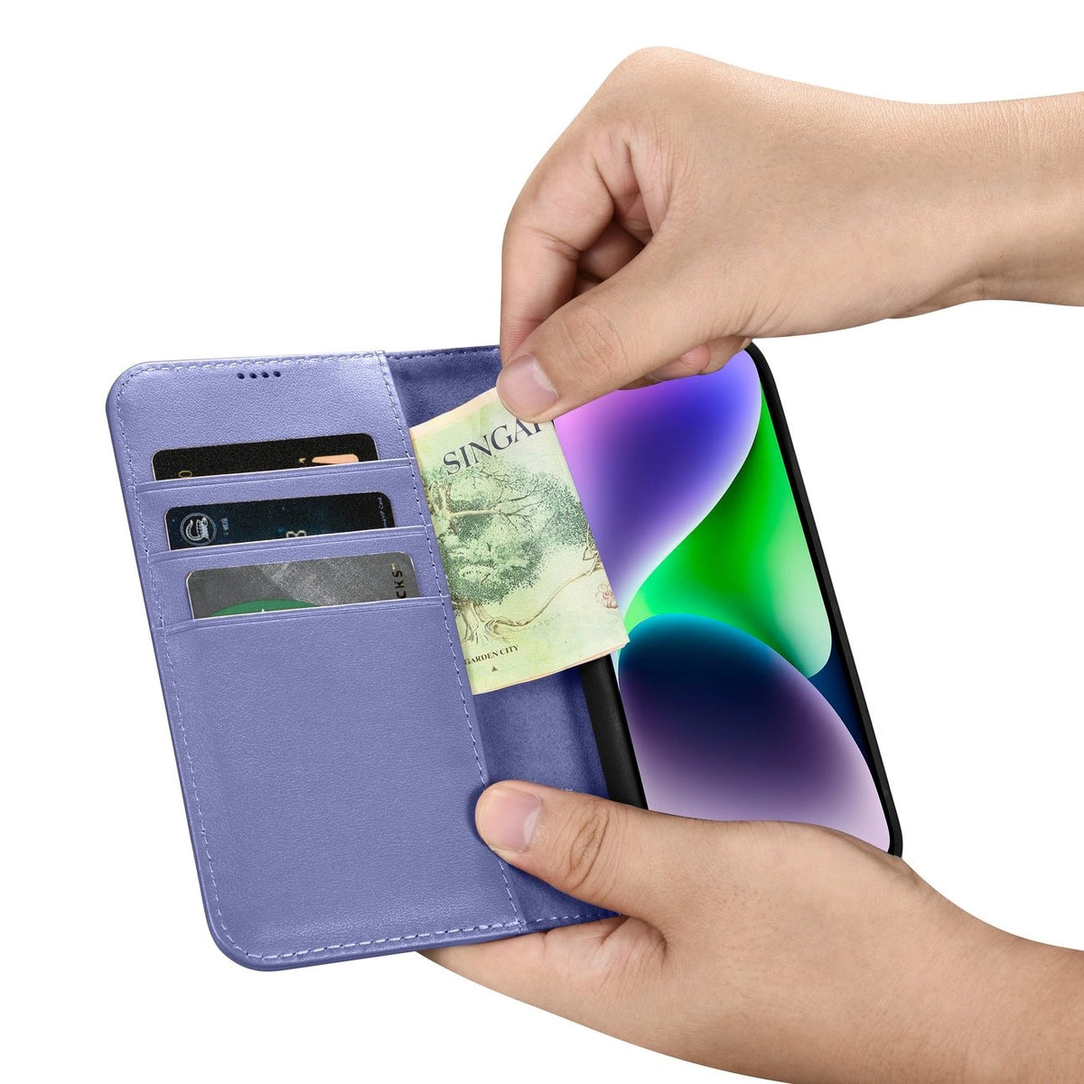 iCarer Wallet Case 2in1 etui iPhone 14 Plus skórzany pokrowiec z klapką – zdjęcie 12