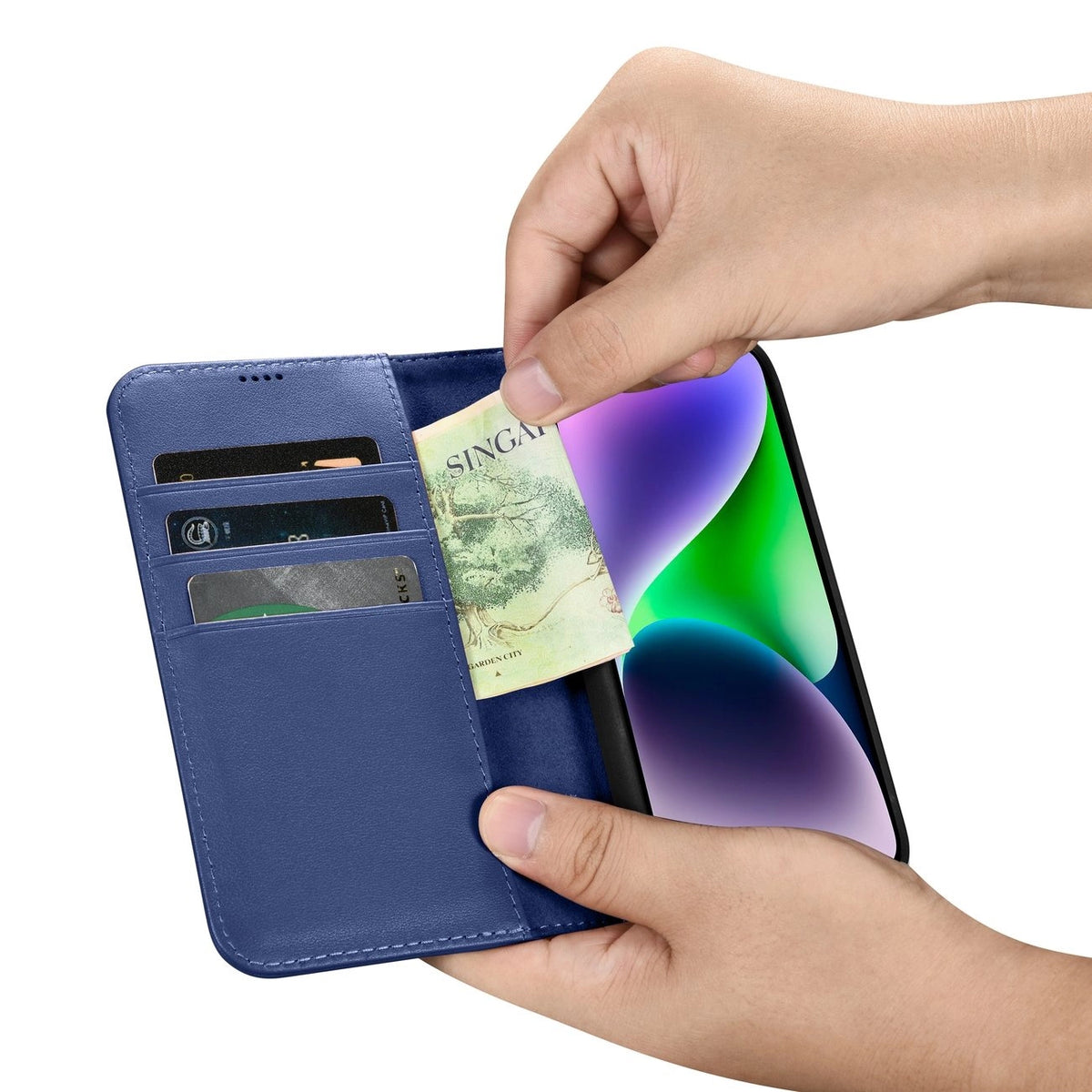 iCarer Wallet Case 2in1 etui iPhone 14 Plus skórzany pokrowiec z klapką – zdjęcie 13