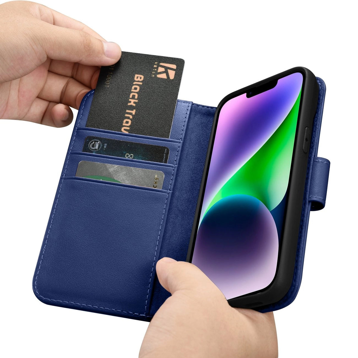 iCarer Wallet Case 2in1 etui iPhone 14 Plus skórzany pokrowiec z klapką – zdjęcie 15