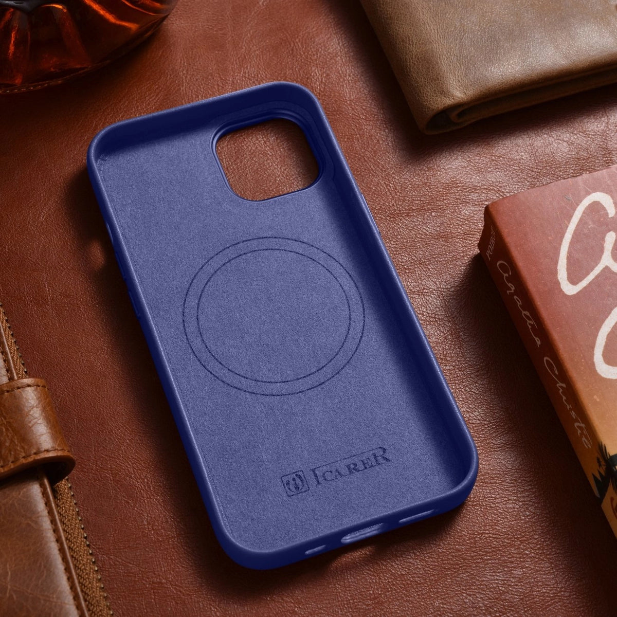 iCarer Case Leather pokrowiec etui z naturalnej skóry do iPhone 14 Plus – zdjęcie 14
