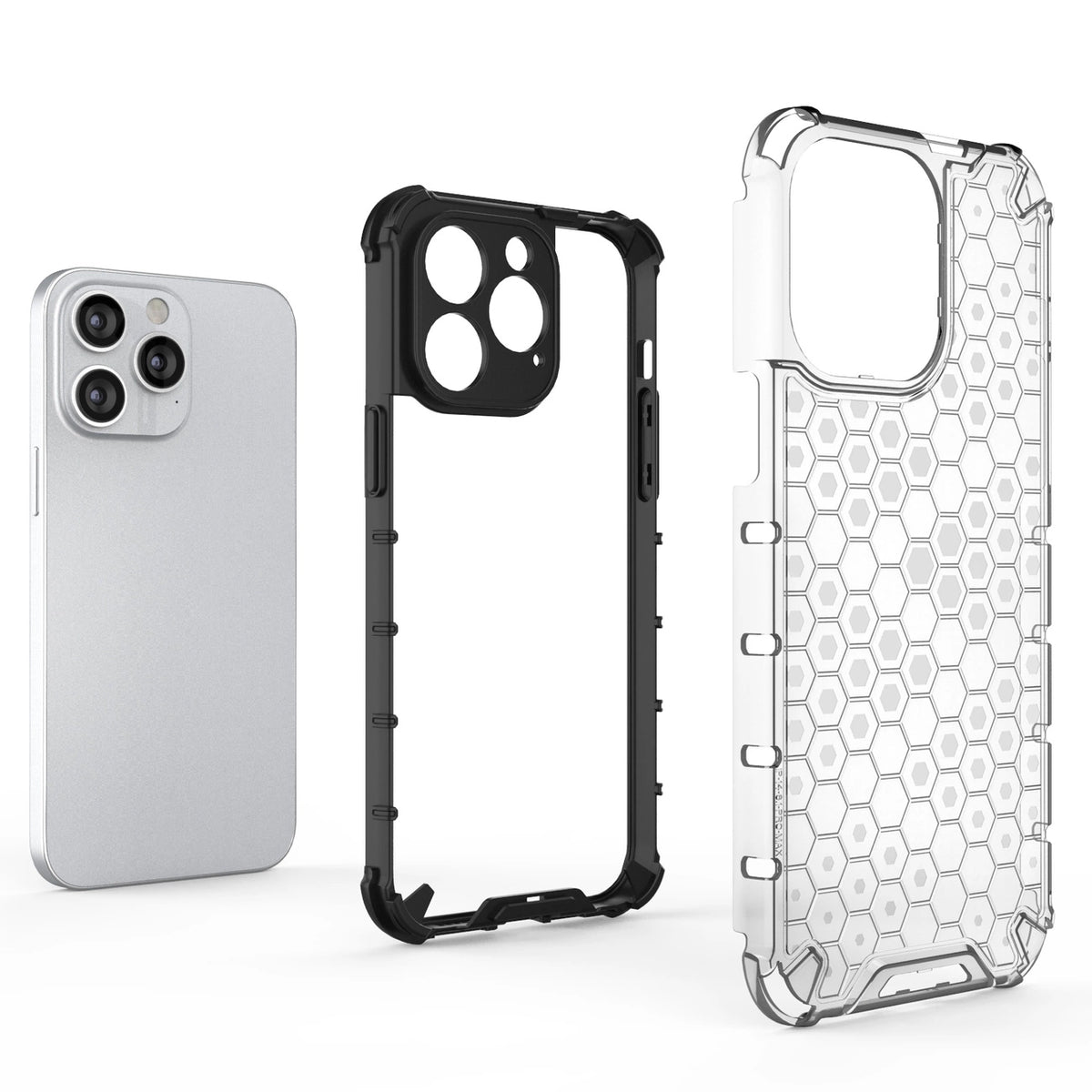 Honeycomb etui iPhone 14 Pro pancerny hybrydowy pokrowiec czarne – zdjęcie 3