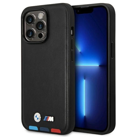 Etui BMW Leather Stamp Tricolor MagSafe na iPhone 14 Pro - czarne