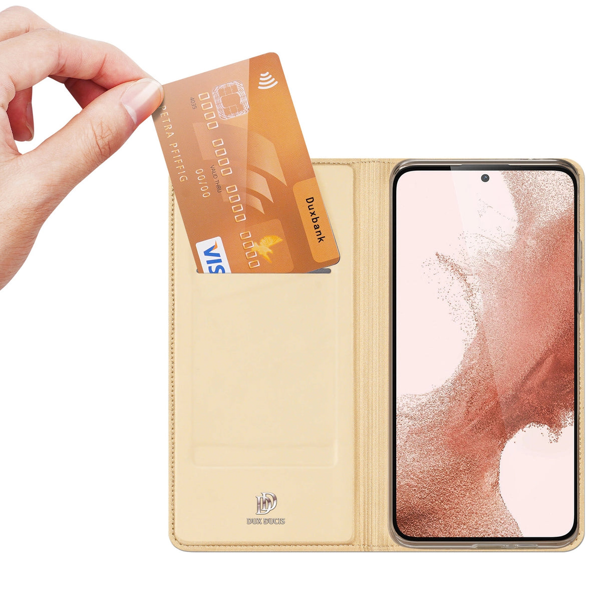 Dux Ducis Skin Pro etui Samsung Galaxy S23+ na kartę podstawka złote – zdjęcie 2