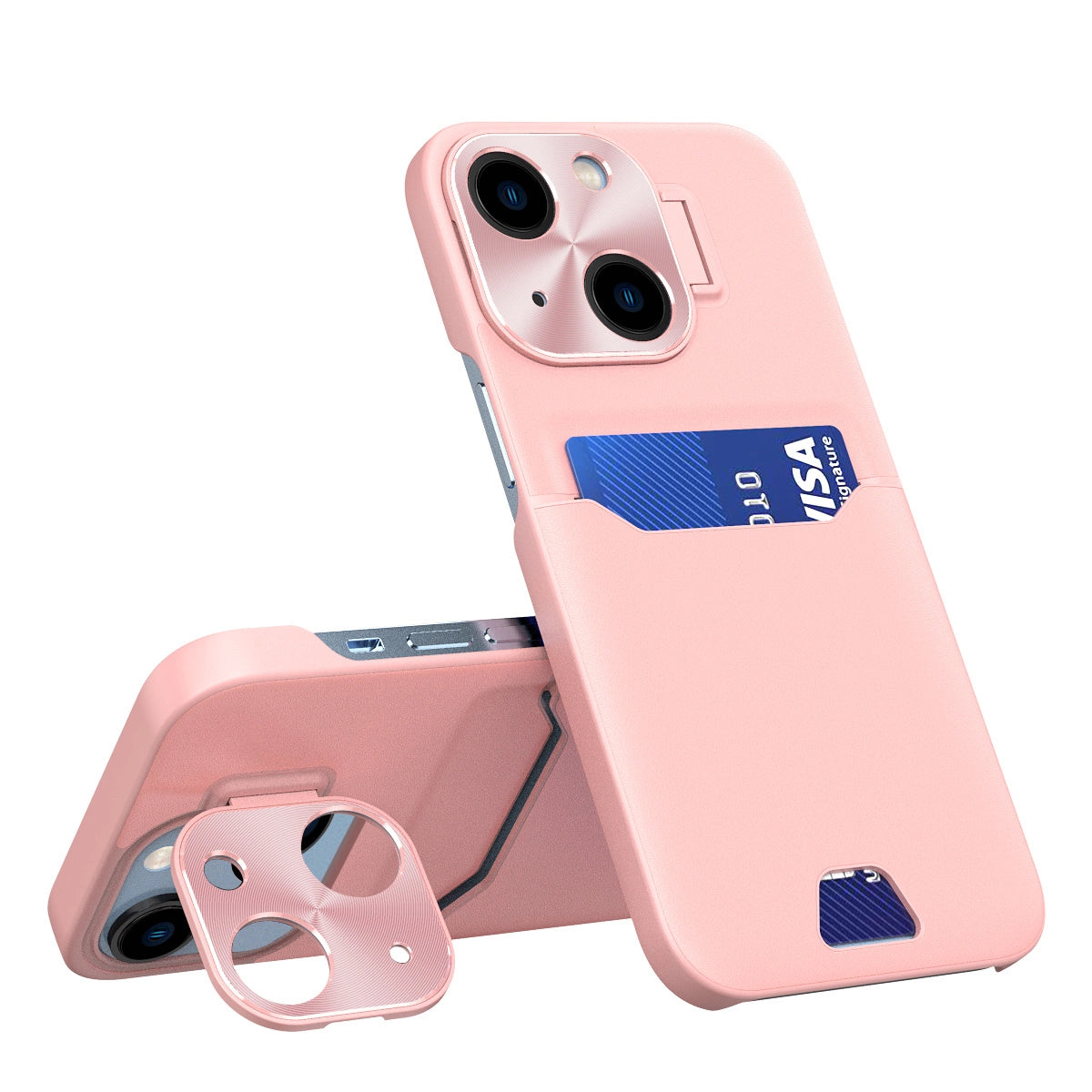 Leather Stand Case etui do iPhone 14 Plus na kartę z podstawką różowe