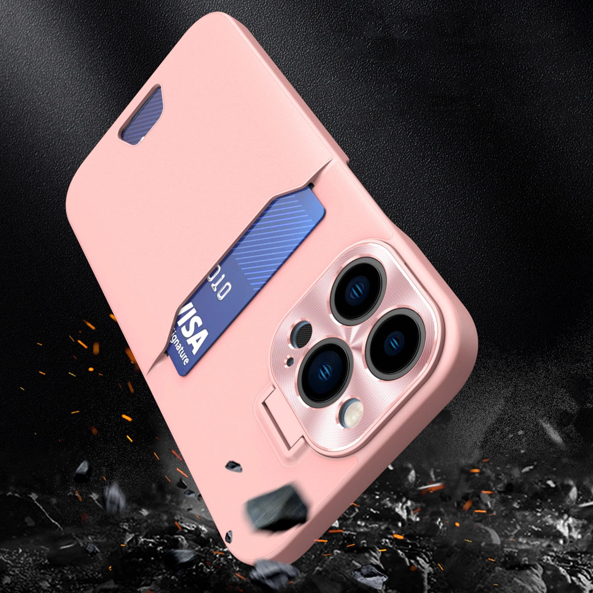 Leather Stand Case etui do iPhone 14 Plus na kartę z podstawką różowe – zdjęcie 2