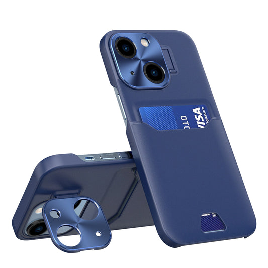 Leather Stand Case etui do iPhone 14 Plus na kartę z podstawką niebieskie