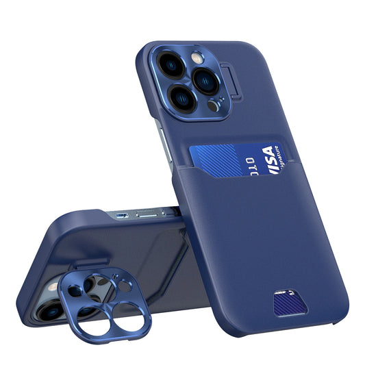 Leather Stand Case etui do iPhone 14 Pro na kartę z podstawką niebieskie