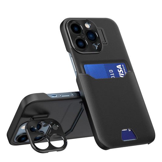 Leather Stand Case etui do iPhone 14 Pro Max na kartę z podstawką czarne