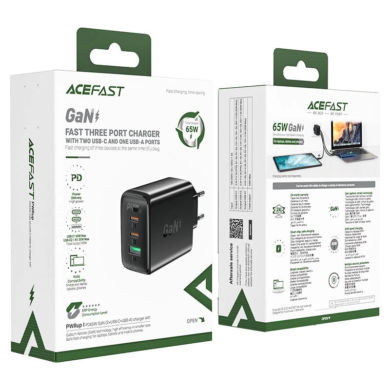 Acefast szybka ładowarka sieciowa GaN (2x USB-C / USB-A) PPS / PD / QC4+ – zdjęcie 9