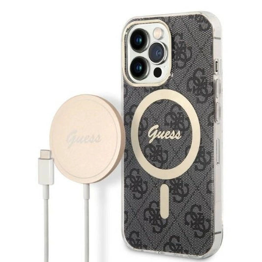 Etui Guess 4G Print na iPhone 13 Pro + ładowarka indukcyjna - czarne