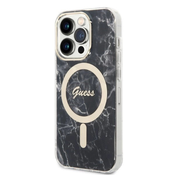 Etui Guess Marble MagSafe na iPhone 14 Pro + ładowarka indukcyjna - czarne – zdjęcie 2