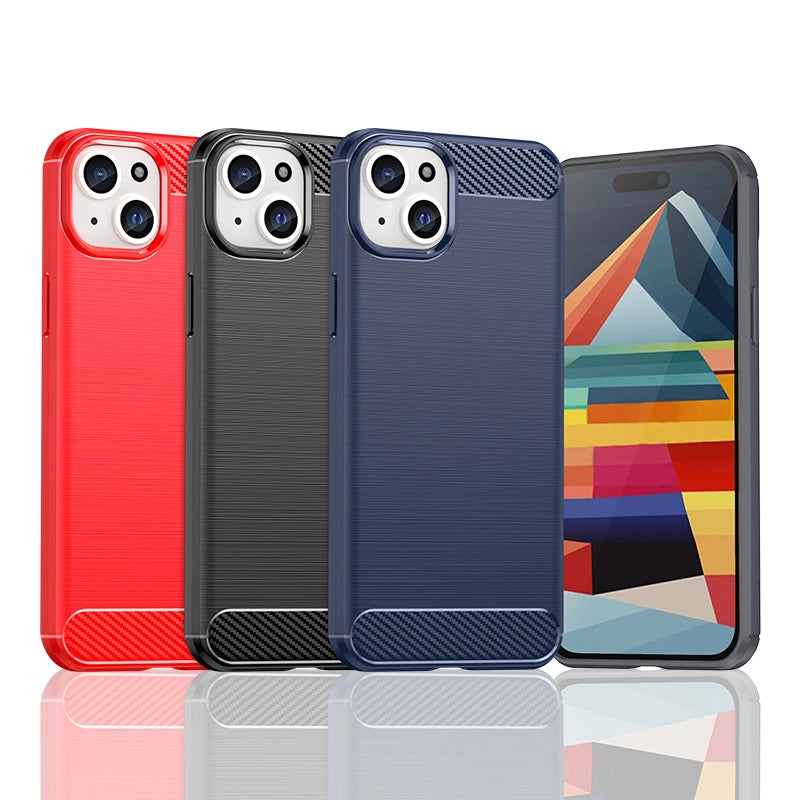 Elastyczne etui wzór karbon do iPhone 15 Plus Carbon Case - niebieskie – zdjęcie 6