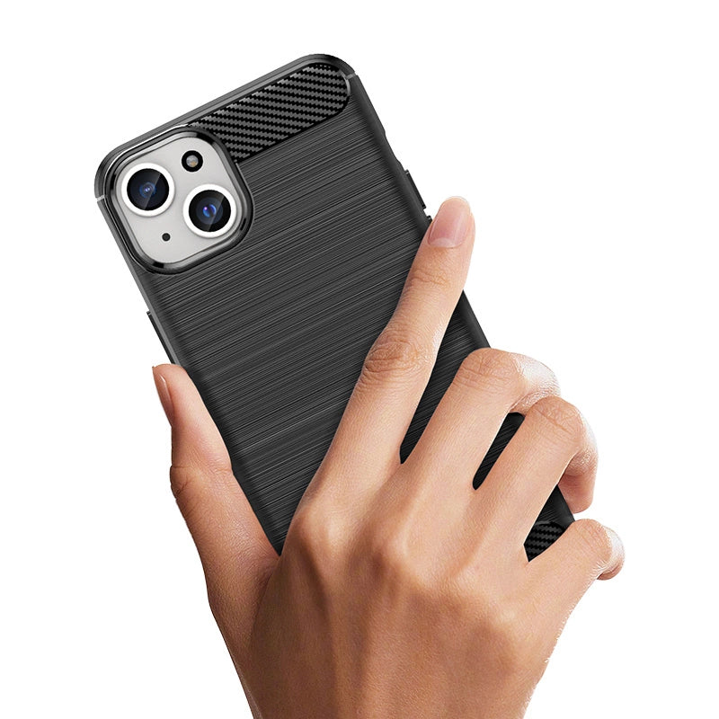Elastyczne etui wzór karbon do iPhone 15 Plus Carbon Case - niebieskie – zdjęcie 4