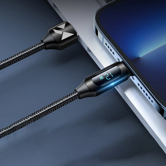 Kabel USB-A - Lightning Wozinsky WUALC2 z wyświetlaczem LED 2.4A - czarny