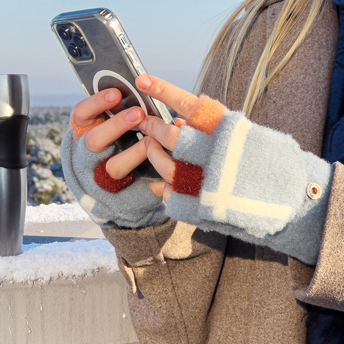 Rękawiczki zimowe do telefonu mitenki damskie / dziecięce - niebieskie – zdjęcie 8