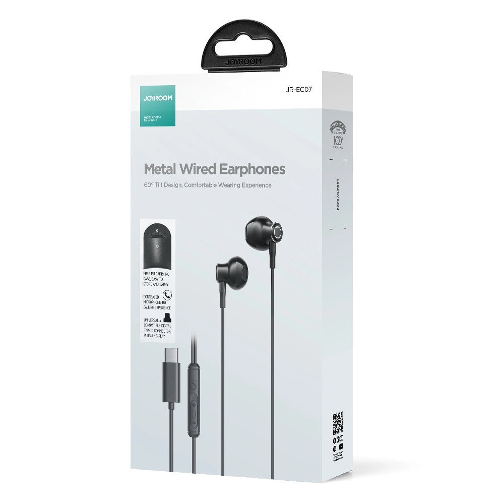 Słuchawki douszne USB-C Joyroom TYPE-C Series JR-EC07 metalowe - czarne – zdjęcie 5