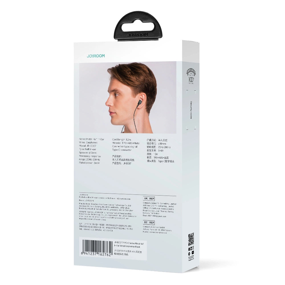 Słuchawki douszne USB-C Joyroom TYPE-C Series JR-EC07 metalowe - czarne – zdjęcie 6