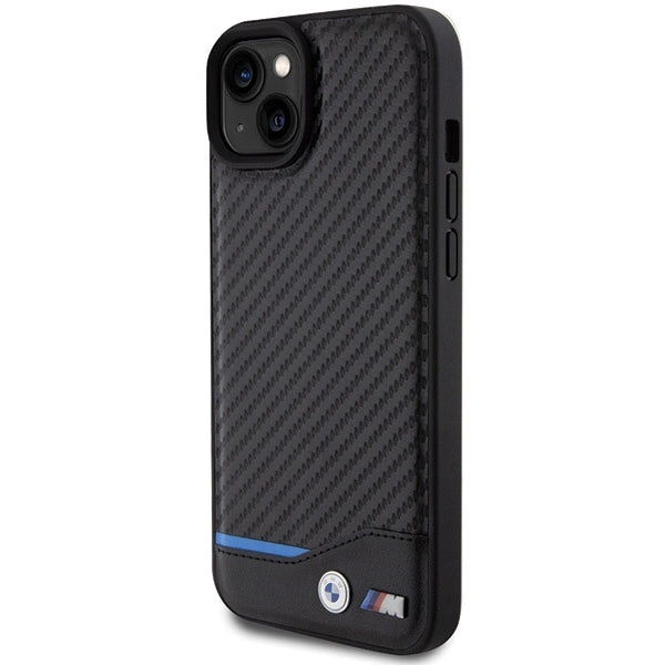Etui BMW Leather Carbon na iPhone 15 Plus - czarne – zdjęcie 2