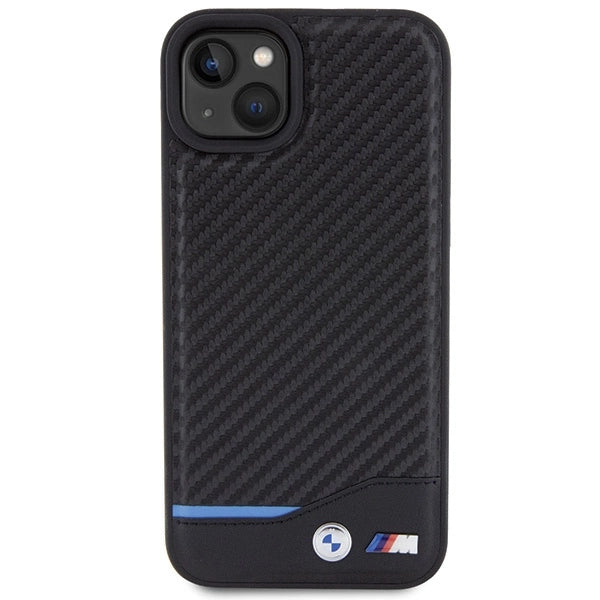 Etui BMW Leather Carbon na iPhone 15 Plus - czarne – zdjęcie 3