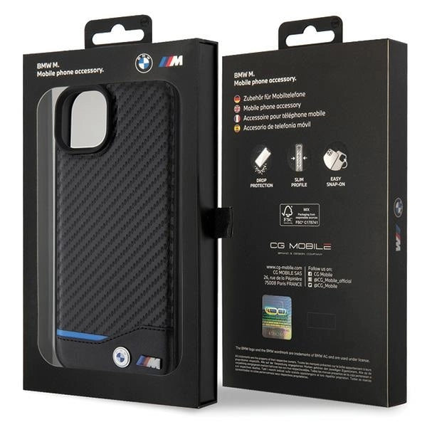 Etui BMW Leather Carbon na iPhone 15 Plus - czarne – zdjęcie 8