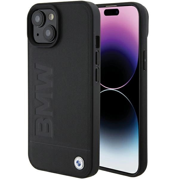 Etui BMW Leather Hot Stamp na iPhone 15 Plus - czarne