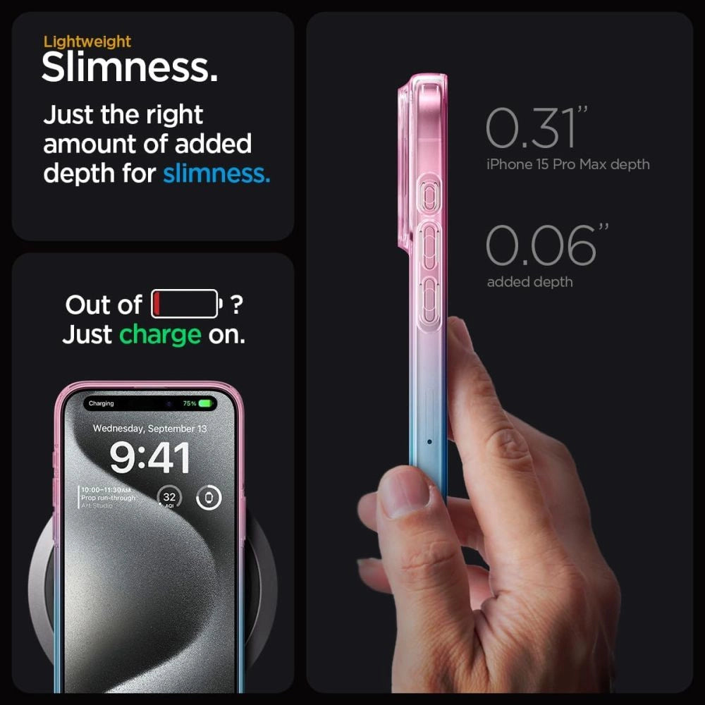 Etui Spigen Liquid Crystal na iPhone 15 Pro - różowo-niebieskie – zdjęcie 15