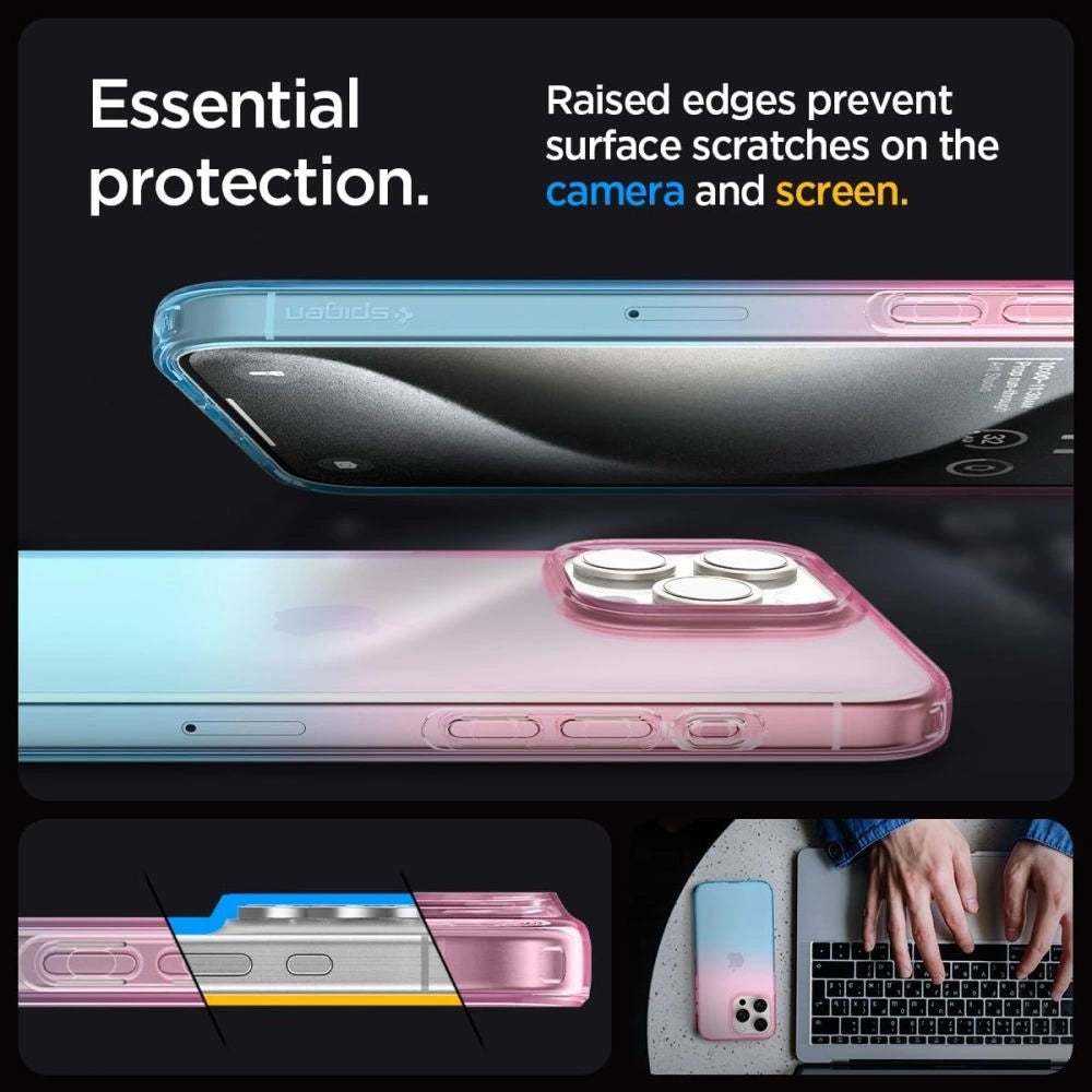 Etui Spigen Liquid Crystal na iPhone 15 Pro - różowo-niebieskie – zdjęcie 10
