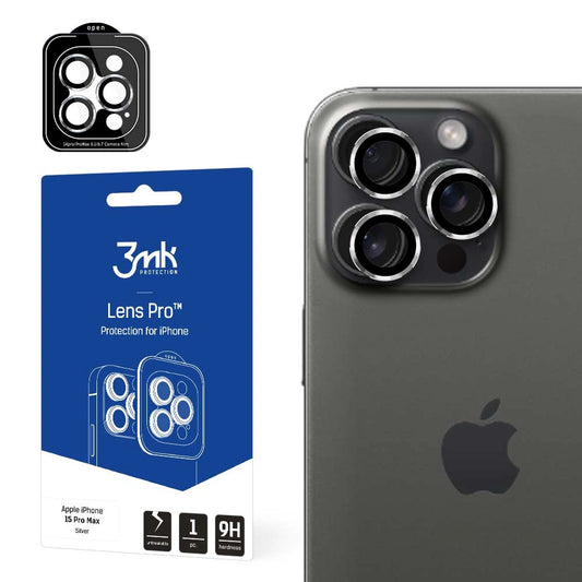 Osłona aparatu 3mk Lens Protection Pro na iPhone 15 Pro Max - srebrna