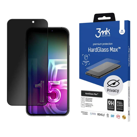 Szkło 9H prywatyzujące 3mk HardGlass Max Privacy™ na iPhone 15 Plus