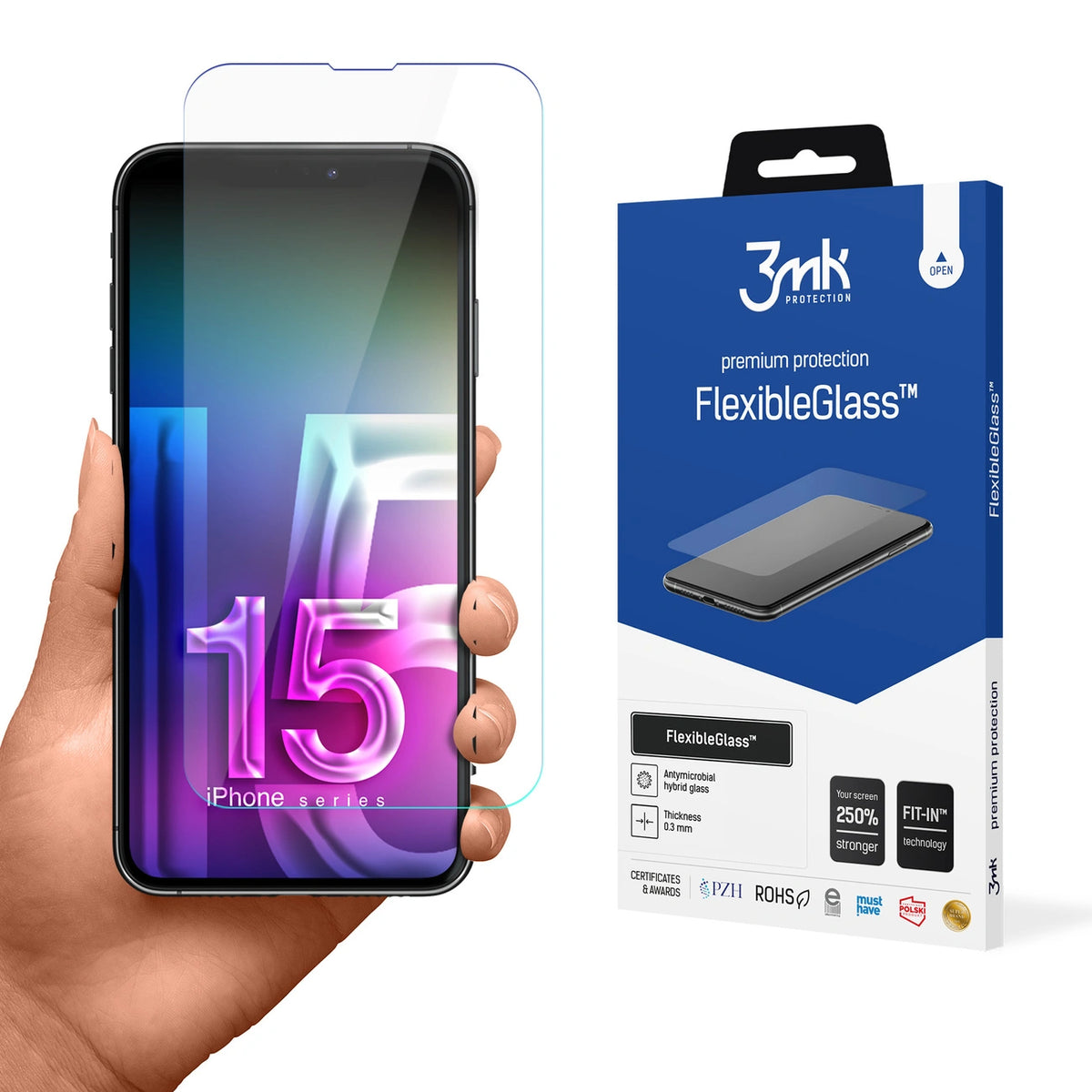 Szkło hybrydowe 3mk FlexibleGlass™ na iPhone 15 Plus