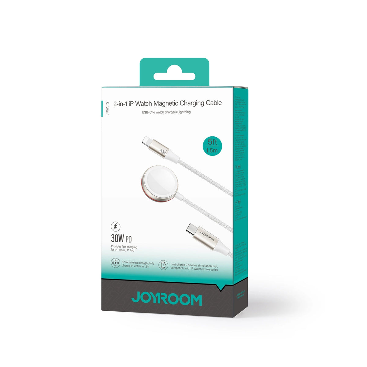Joyroom 2 w 1 kabel lightning i do Apple Watch 1.5m biały (S-IW012) – zdjęcie 5