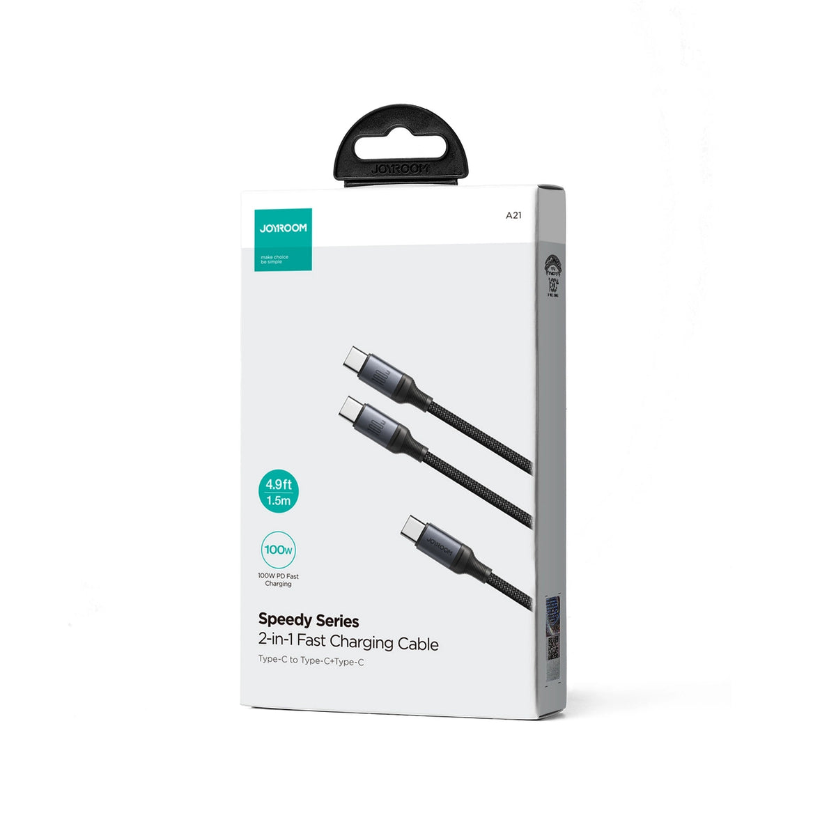 Kabel Joyroom Speedy Series S-A21 2w1 USB-C - USB-C / USB-C 100W - czarny – zdjęcie 5