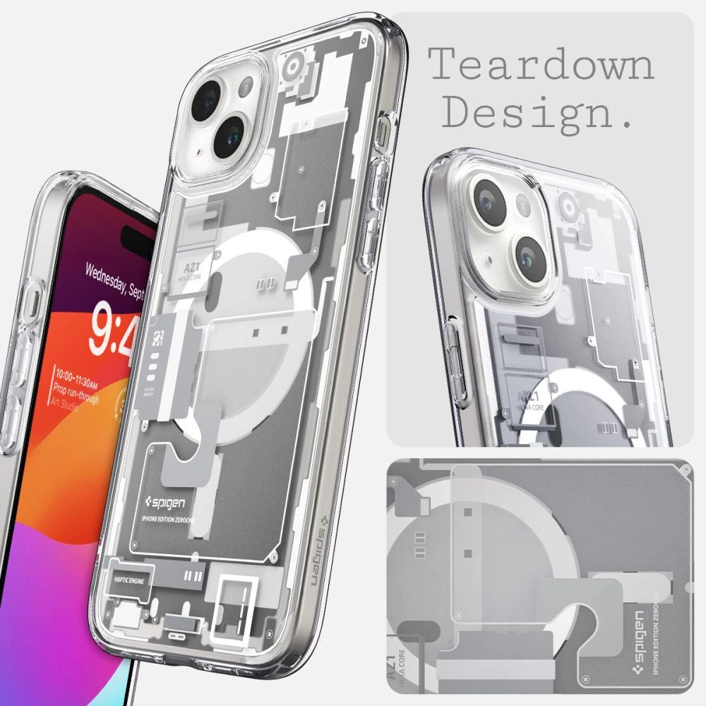 Etui Spigen Ultra Hybrid Mag z na iPhone 15 Plus - białe (wzór Zero One) – zdjęcie 12