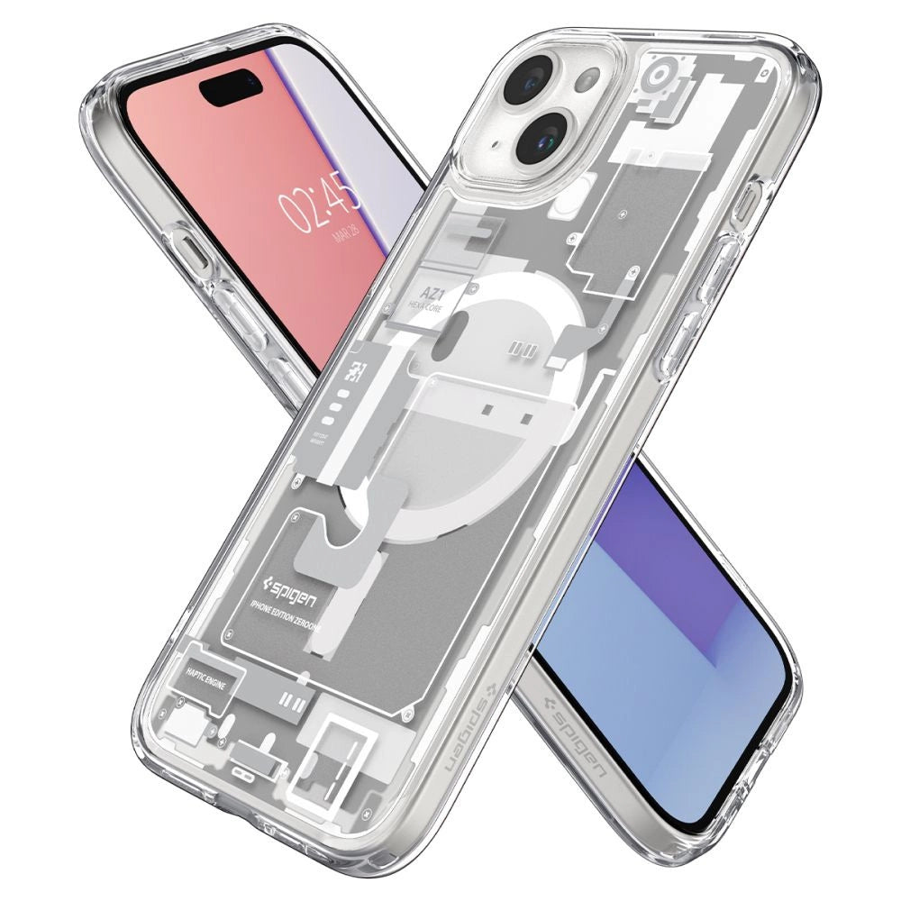 Etui Spigen Ultra Hybrid Mag z na iPhone 15 Plus - białe (wzór Zero One) – zdjęcie 6