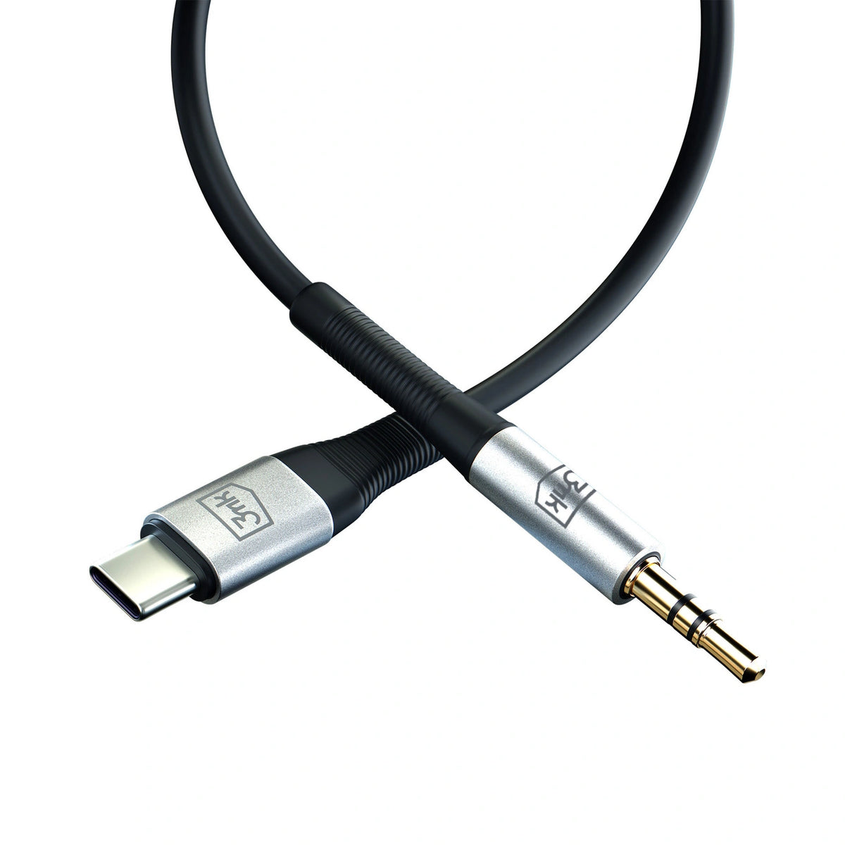 Kabel 3mk AUX minijack 3.5 mm / USB-C - srebrny – zdjęcie 3