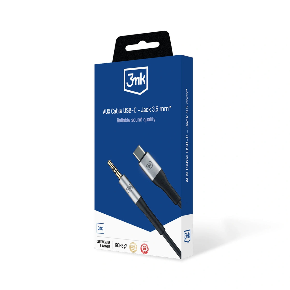 Kabel 3mk AUX minijack 3.5 mm / USB-C - srebrny – zdjęcie 4
