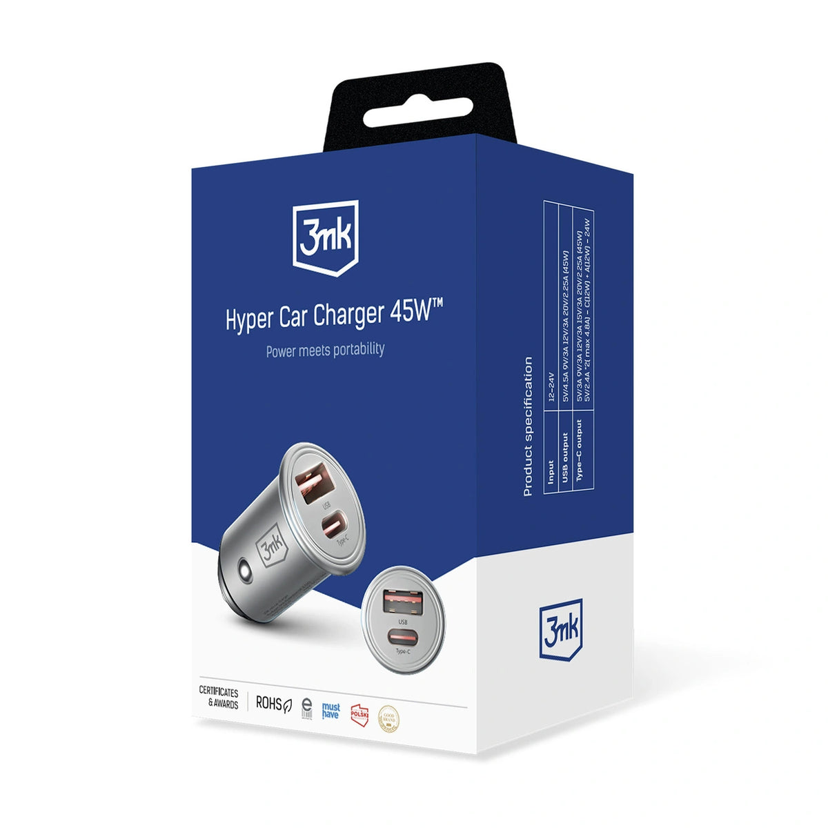 Ładowarka samochodowa 3mk Hyper Car Charger 45W USB-C USB-A - srebrna – zdjęcie 7