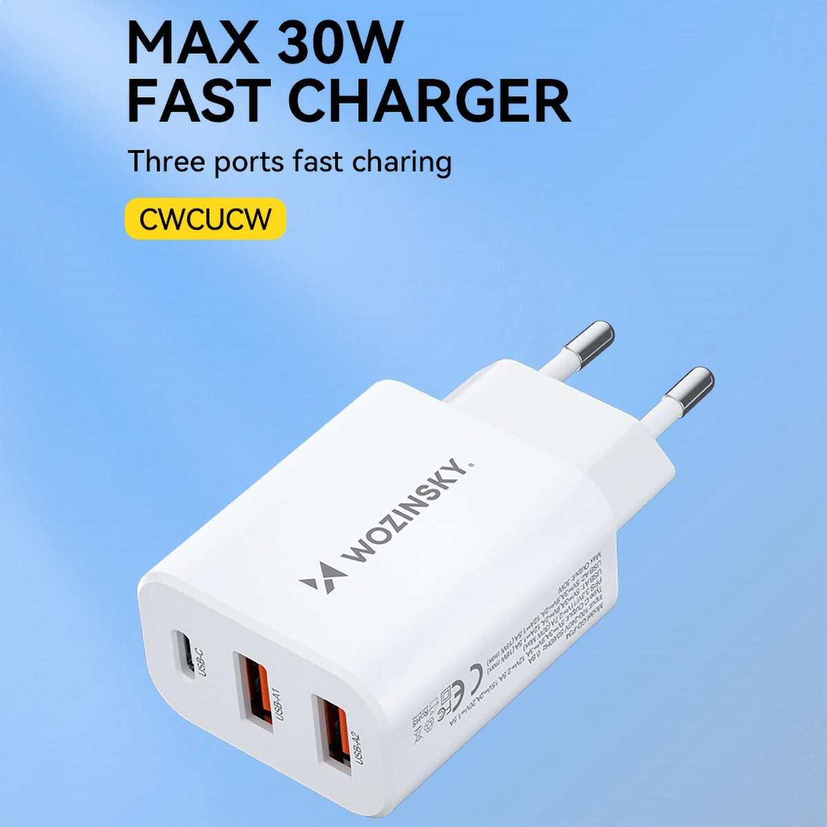 Ładowarka sieciowa Wozinsky CWCUCW 30W USB-C / 2 x USB-A - biała – zdjęcie 6