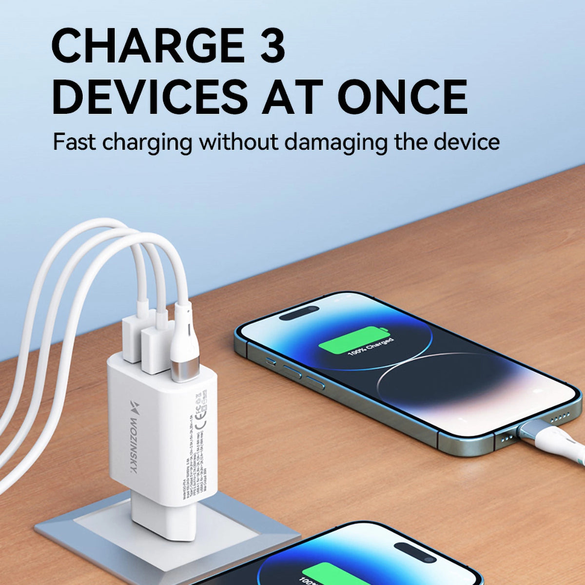 Ładowarka sieciowa Wozinsky CWCUCW 30W USB-C / 2 x USB-A - biała – zdjęcie 9