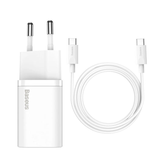 Szybka ładowarka sieciowa Baseus Si USB-C 25W 3A z kablem USB-C - biały