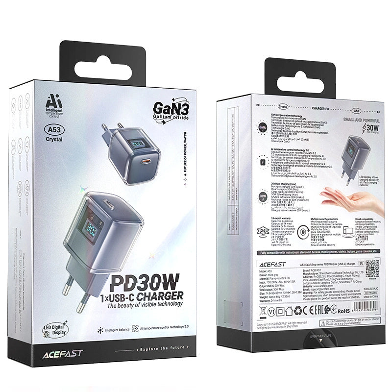 Ładowarka Acefast A53 PD 30W GaN USB-C z wyświetlaczem - szara – zdjęcie 5