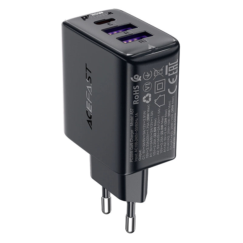 Ładowarka Acefast A57 PD 35W GaN 2 x USB-A + USB-C z 3 portami - czarna – zdjęcie 3