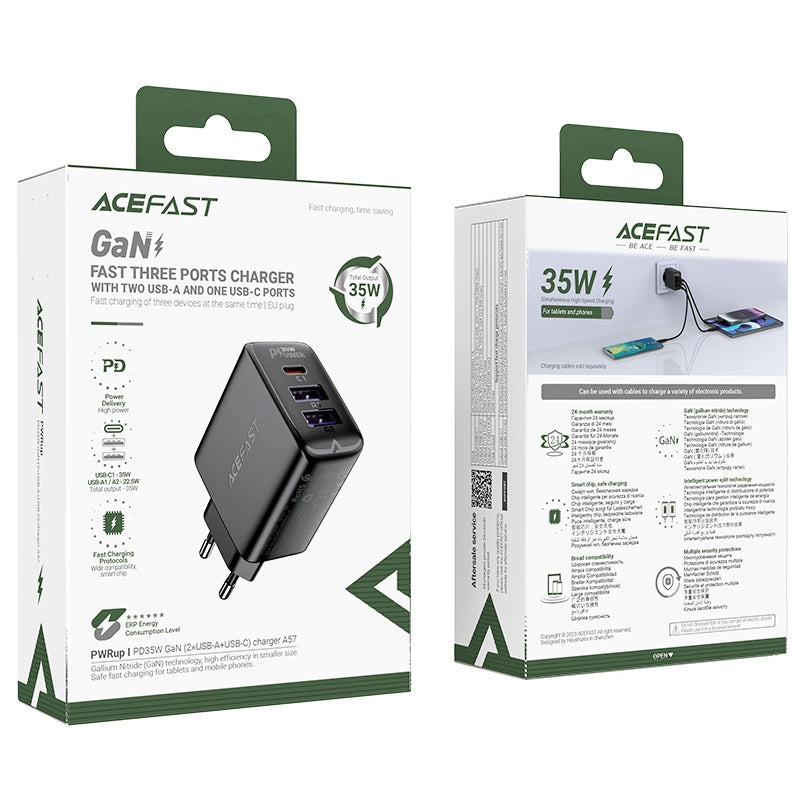 Ładowarka Acefast A57 PD 35W GaN 2 x USB-A + USB-C z 3 portami - czarna – zdjęcie 7