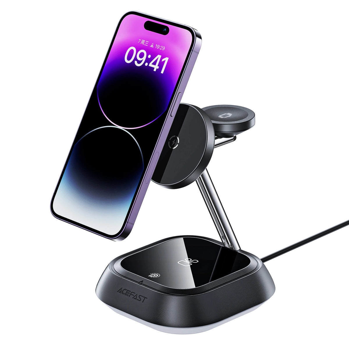 Stacja ładująca indukcyjna 3w1 do telefonu / słuchawek / zegarka - czarna – zdjęcie 2