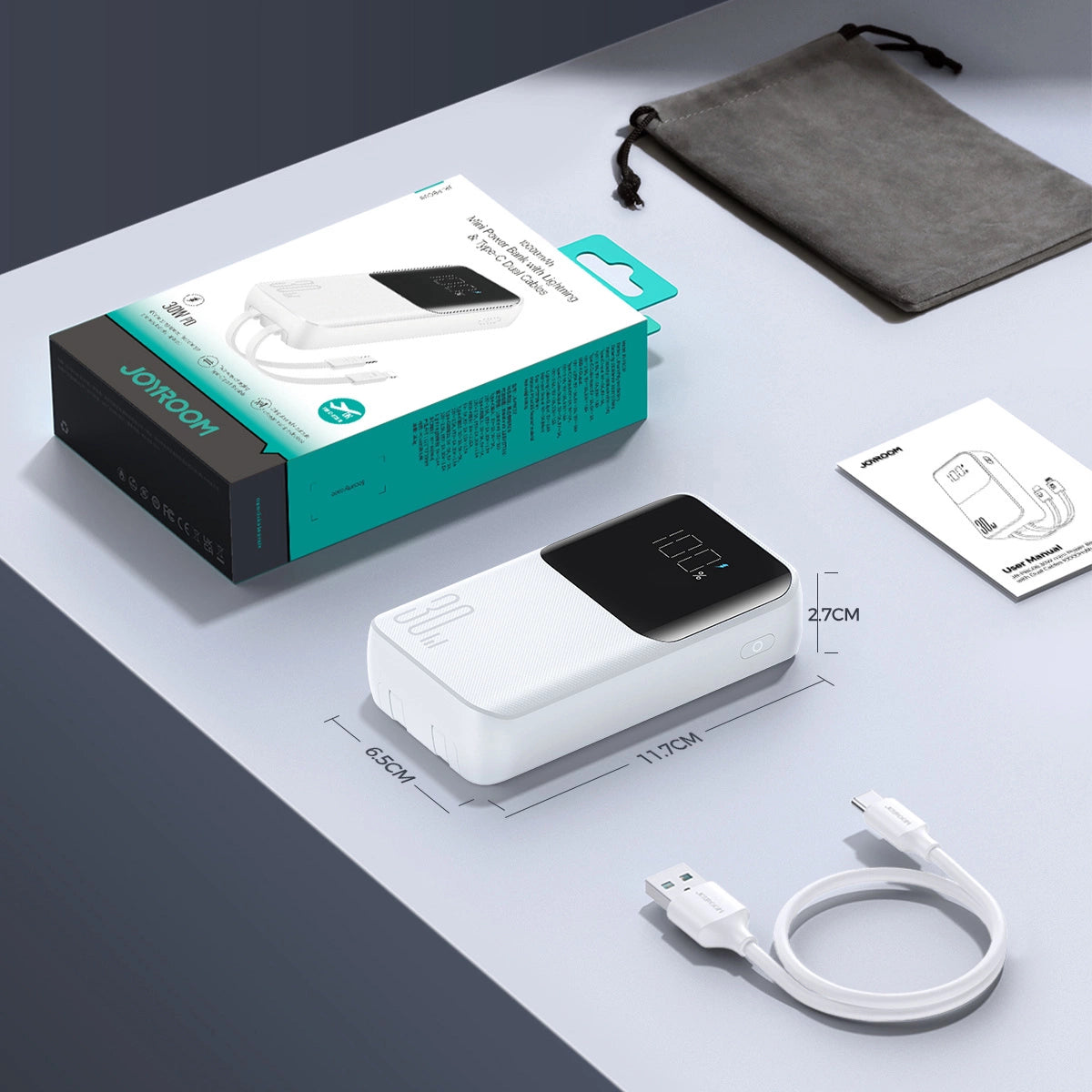 Mini powerbank Joyroom JR-PBC06 z wbudowanymi kablami USB-C - biały – zdjęcie 10