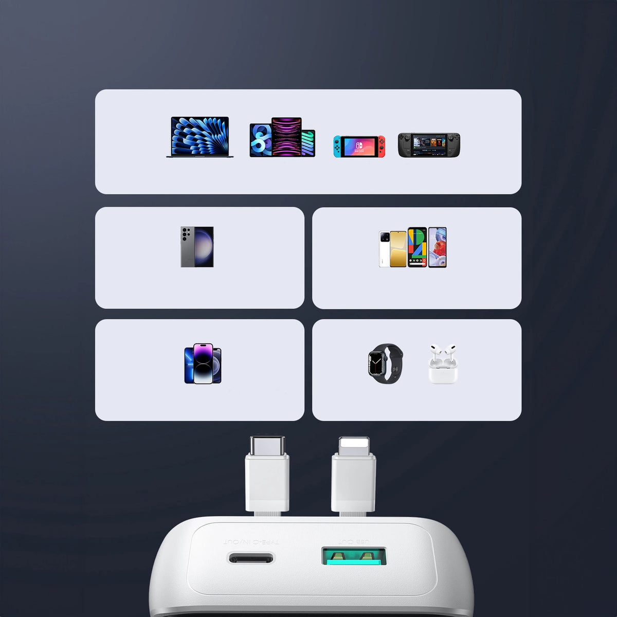 Mini powerbank Joyroom JR-PBC06 z wbudowanymi kablami USB-C - biały – zdjęcie 11