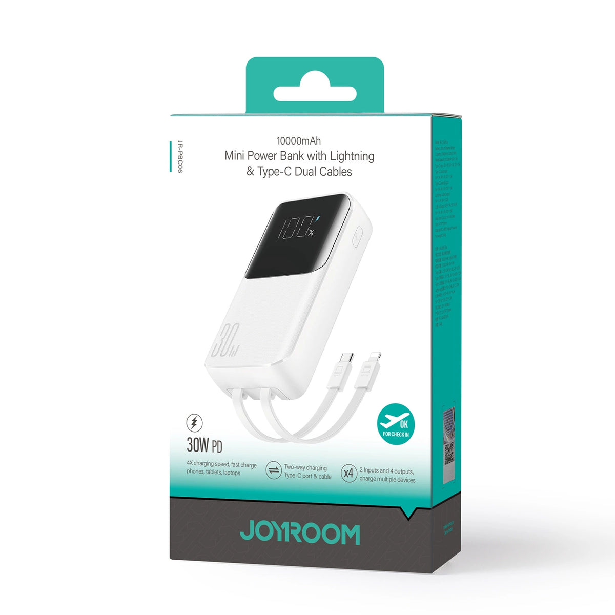 Mini powerbank Joyroom JR-PBC06 z wbudowanymi kablami USB-C - biały – zdjęcie 5