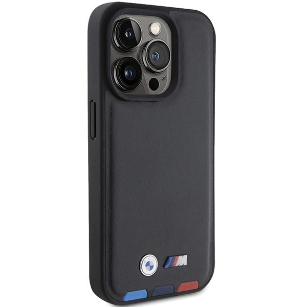 Etui BMW Leather Stamp Tricolor do iPhone 15 Pro - czarne – zdjęcie 4